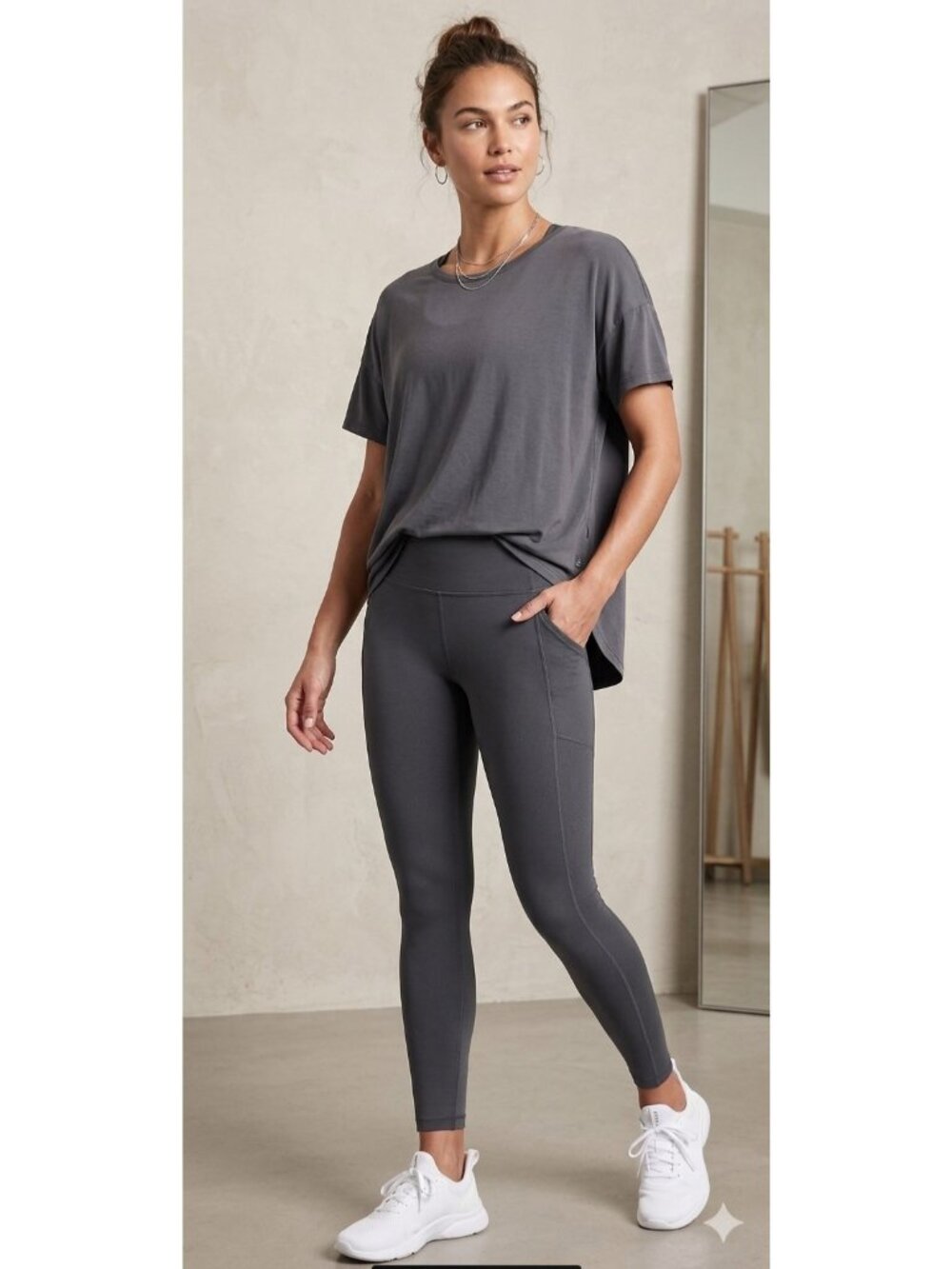 Athleta Oversized Shirt Gray Size L Athletic Workout Minimalist Casual Gym